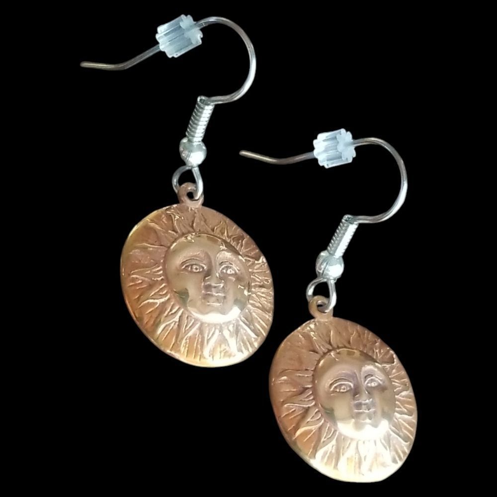 Spirit Brass Sun Face Earrings on Sterling Silver Wires